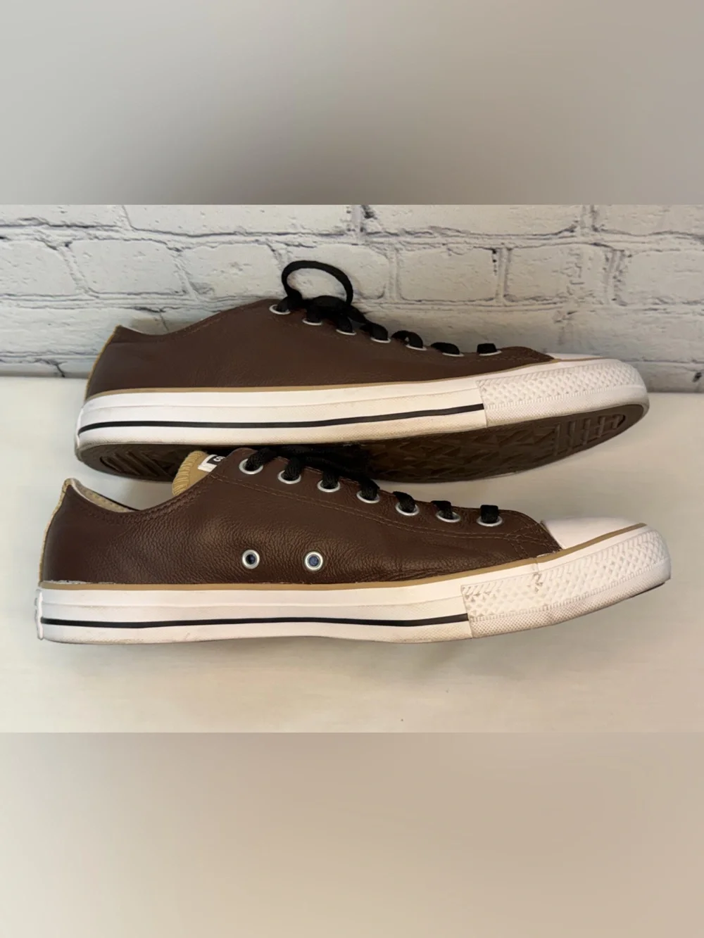 Converse Low Top Sneakers in Brown and Tan with Black Laces - Picture 4 of 7